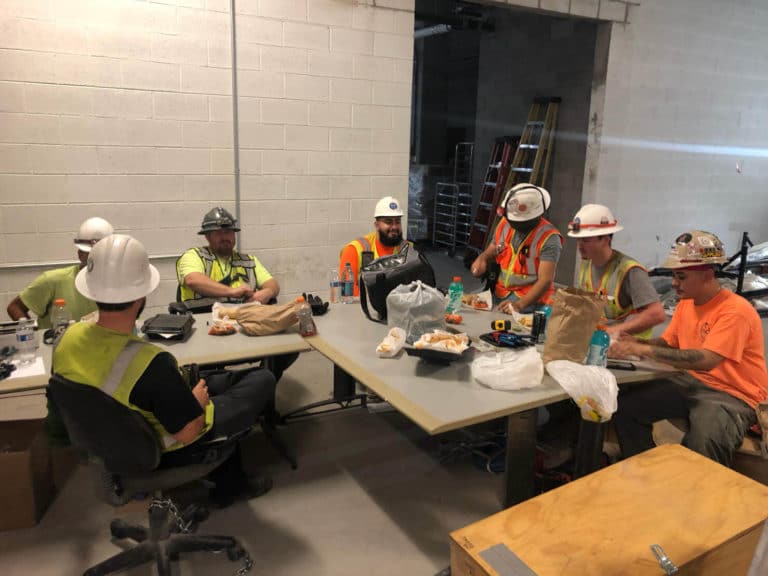 Job Site Visit w Workers Eating